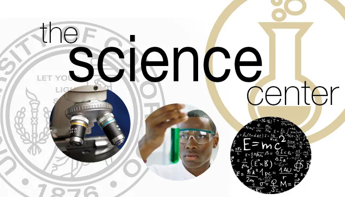 Graphic that says "The Science Center" with science icons